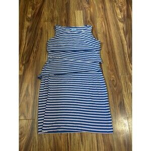 J. McLaughlin Nicola Blue Striped Tiered Sleeveless Dress Nylon/Spandex Large